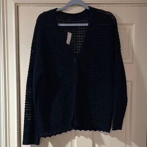 Chic Navy  blue  Open-Knit Women's Cardigan